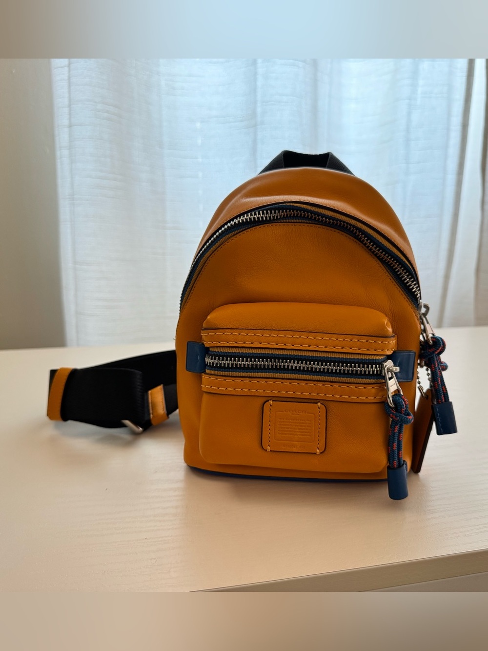 Coach West Leather Utility Sling Pack Mustard Yellow Navy
